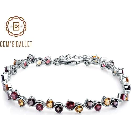 GEMS BALLET Natural Garnet Citrine Smoky Quartz Tennis Bracelet 925 Sterling Silver Gemstone Bracelet Fine Jewelry For Women