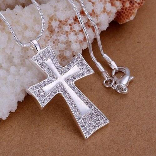 Free Shipping silver plated Necklace, sterling-silver-jewelry Insets large square cross /XZHMAERR XZHMAERR