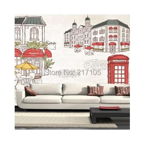 Free shipping in British building street view illustration large wallpaper TV wall film and TV setting wall