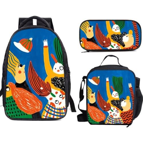 Brazilian Illustration Prints 16in Backpacks for School Travelling Pinic Insulation Cooler Lunch Box Pencil Cases Casual Daypack