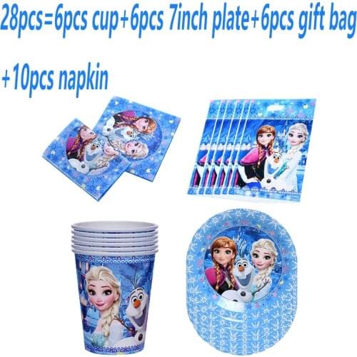 Disney Frozen Anna and Elsa Party Supplies Disposable Tableware Set Plate Cup Birthday Party Decoration Baby Shower Kids Gifts