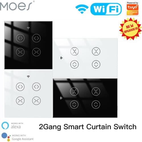Moes WiFi Smart Life Tuya 2 Gang Double Curtain Blind Switch for Roller Shutter Electric Motor With Google Home Alexa Voice