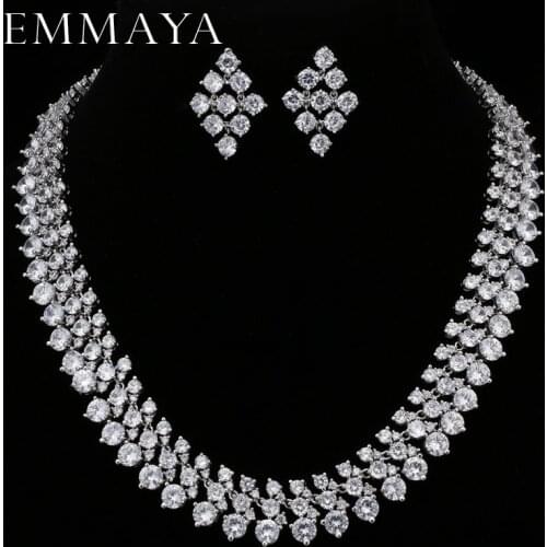 EMMAYA Luxury Bridal Jewelry Sets Silver Color Rhinestone Cz Necklace Wedding Engagement Jewelry Sets for Women