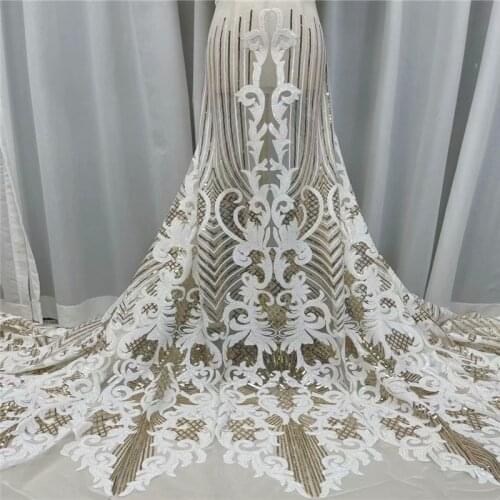 French Lace Fabric For Dress Latest Nigerian Tulle Lace With Sequins 2020 High Quality African Lace Fabric white/gold
