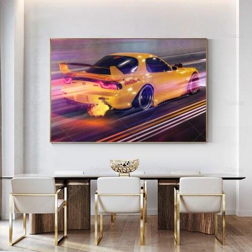 Canvas HD Prints Painting Wall Art MAZDA RX-7 Yellow Racing Car Poster Home Decor Modern Modular Drift Vehicle Pictures For Gift
