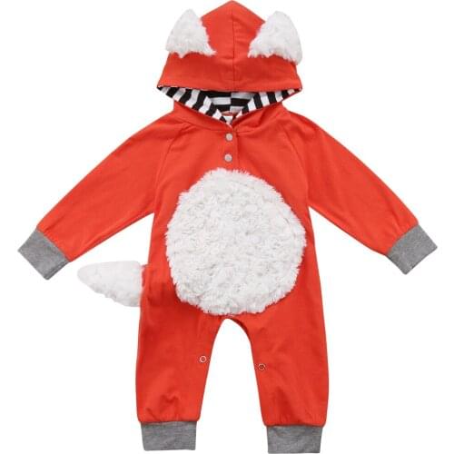 Citgeett Infant Baby Boy Girl Kid Fox Hooded Romper Jumpsuit Clothes Outfit Cartoon Cosplay Autumn Winter Costume 0-24M