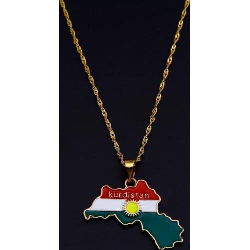 Kurdistan Region Map Pendant Necklace Kurdish Gold Color Koerdistan Jewelry
