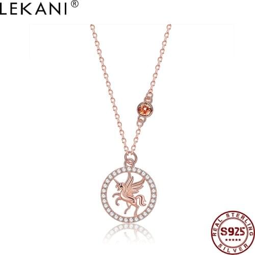 LEKANI Unicorn Necklace For Women S925 Sterling Silver Luxury Cubic Zircon Pendant Chain Famale Wedding Party Elegant Jewelry