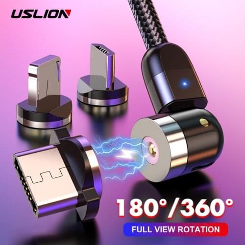 USLION Magnetic USB Cable Fast Charging Type C Cable Magnet Charger Micro USB Cable Mobile Phone USB Cord New 360º+180º Rotation