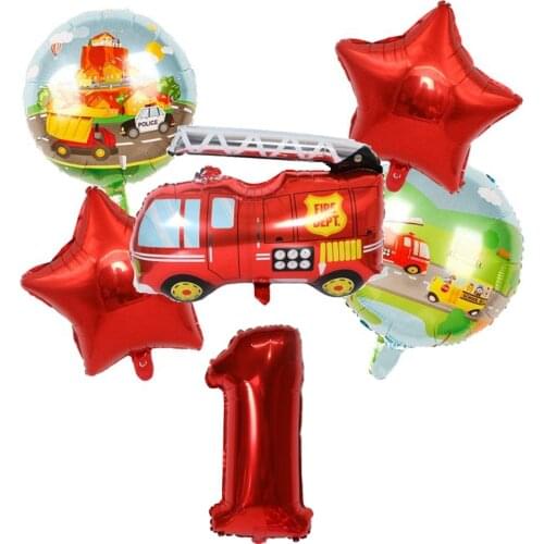 6pcs/lot Fire Truck Foil Balloon Set 32inch Number Balloon Boys Birthday Party Decoration Kids Toy Balloon Globos