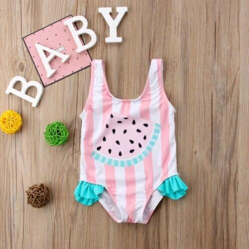 New Lovely Baby Girls Watermelon Print Striped Swimsuit Swimwear Summer Fashion Cute Swimming Bikini Bathing