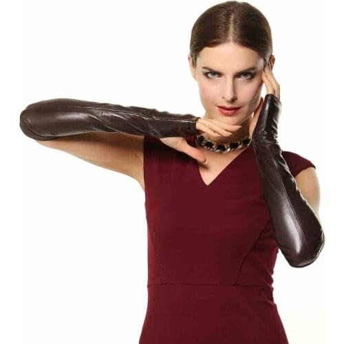 Fashion 41cm Long Female Real Genuine Leather Gloves Opera Women Fingerless 2020 New Banquet Solid Sheepskin Glove EL015NN