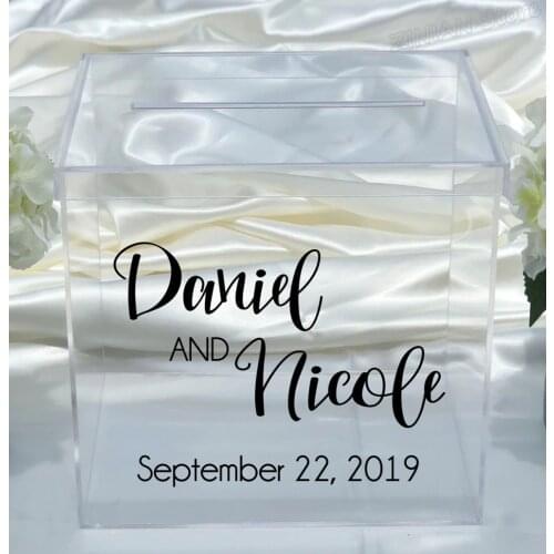 Personalized Wedding Card Box Decal Stickers Engagement Vinyl Decals Custom Sticker Removable Simple Rustic Wedding Decor D041