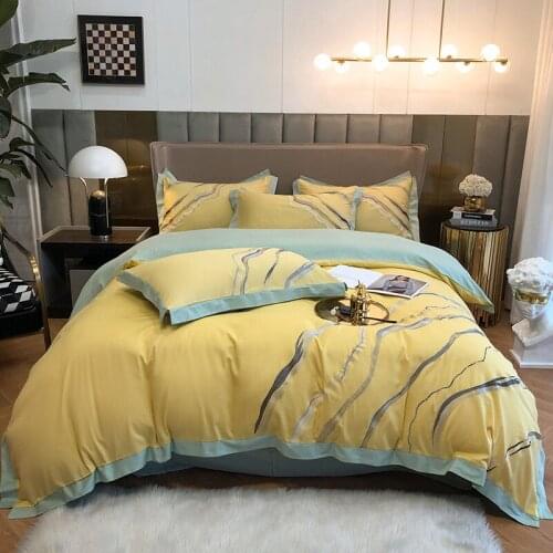 Luxury 4Pcs Bedding Sets Marbling Embroidery Cotton Duvet Cover Flat/Fitted Sheet Pillowcases Simplicity Home Textiles