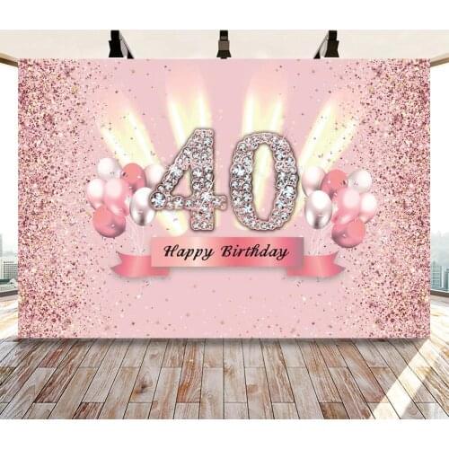 Happy Birthday Party Backdrop for Adult Woman Rose Gold 30th 40th 50th Fabulous Birthday Photo Background Balloon Glitter Custom