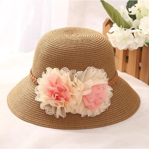 Women Lady Girl Fashion Summer Beach Medium Brim Foldable Travel Sun Straw Hat Cap Holiday Vacation Casual Flower Design Sun Hat