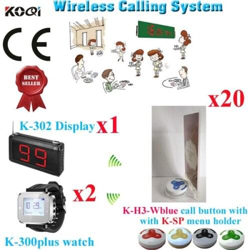 Call System 433.92MHZ Frequency For Dining Room/Hall/Cafe/Club/Bar/Airport/Hospital(1 display+2 watch+20 button+20 menu holder)