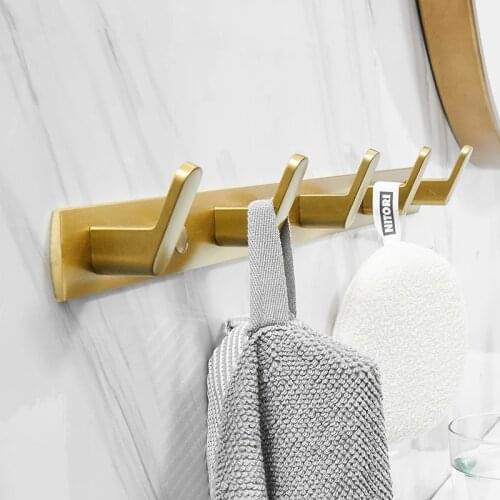 Nordic Bathroom Coat Hook Clothes Hook Heavy Pendant Set Golden Brushed Wall Hook Space Aluminum White Row Hook
