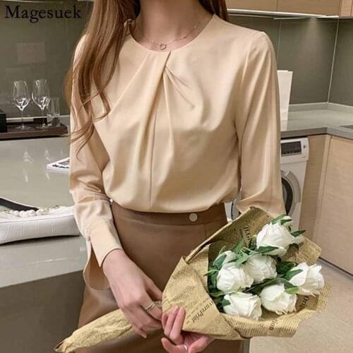 Loose Elegant Solid O-Neck Chiffon Blouse WomenSlim Top Female 2020 Autumn New Long Sleeve Ladys Shirt Blusas Mujer 11253