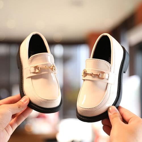Kids Patent Leather Shoes Slip-On Boy Girl Square Heel Round Toes Shoes 2021 Autumn Retro Loafers Shoe Casual Walk 21-36