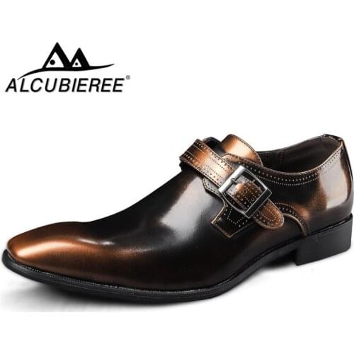 Luxury Patent Leather Men Shoes Casual Men Office Business Wedding Shoes Classic Retro Buckle Strap Pointed Oxford Shoes For Men