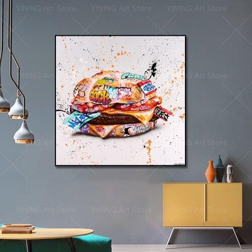 Street Graffiti Art Hamburger Canvas Painting Poster Print Wall Art Picture For Living Room Home Decor Frameless