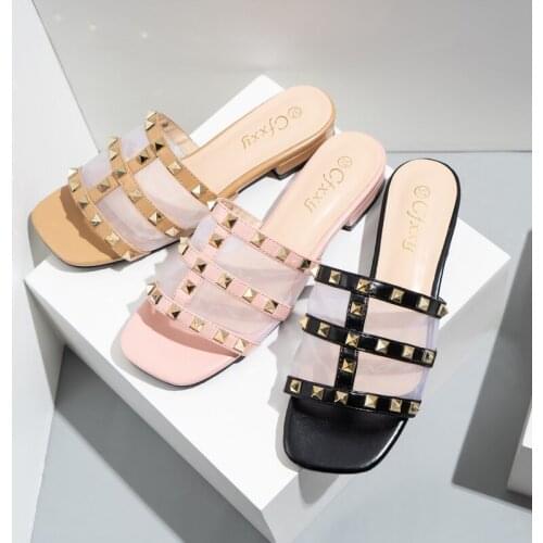 Womens Outdoor rivet slippers fashion luxury summer 2021 slip on shoes women non-slip comfortable flat casual low heel shoes