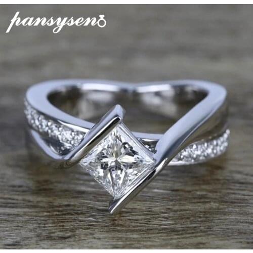 PANSYSEN 925 Sterling Silver Rings for Women Simple Design Square Zircon Bridal Wedding Engagement Jewelry Ring Bijoux Wholesale