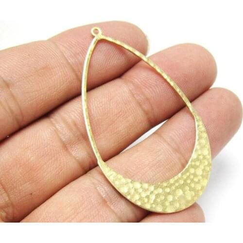 Brass earring charms findings Hammered Brass drop charm 53x30.4x0.9mm brass necklace pendant -2pcs R1353
