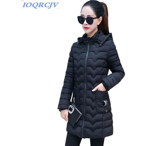 2018 Winter coat female cotton jacket Hooded tops women Plus size 6XL Thick warm parkas Slim Letter print long jacket N195