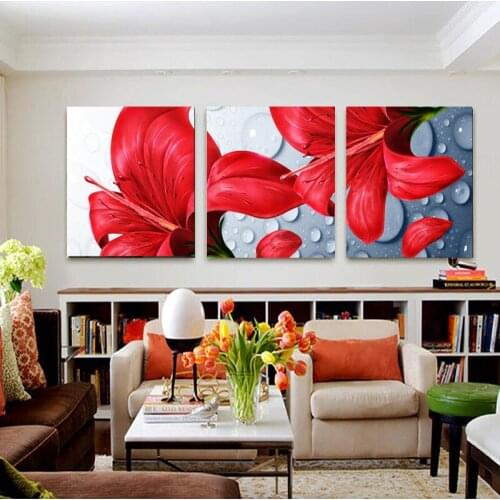 3 Panels Flower Oil Canvas Painting Wall Art Picture Paintings Modern Style Suitable Living Room Corridor Interior Decoration