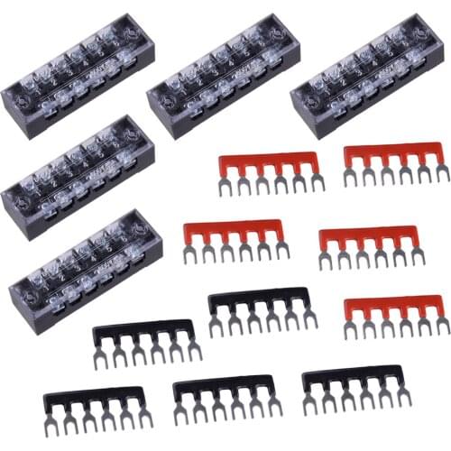 5 Sets 15A 600V Car Auto Marine Power Distribution Bus Bar Dual Row 6 Position Terminal Block Barrier Strip Universal