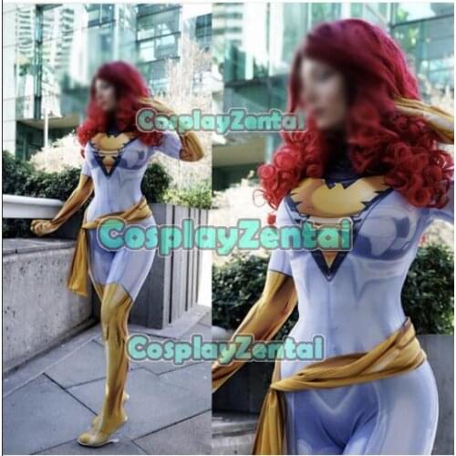 White Phoenix Jean Grey Superhero Costume 3D Print Spandex Zentai Bodysuit Cosplay Superhero Halloween Costume for Woman/Kids