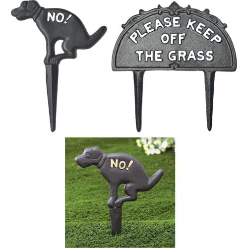 No Dog Pooping Solid Cast Iron Yard Sign Painted on Both Sides