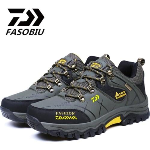 Daiwa Mens Sports Shoes Outdoor Hiking Shoes Mens Waterproof Hiking Shoes Plus Velvet Non-slip Wear-resistant Fishing Shoes
