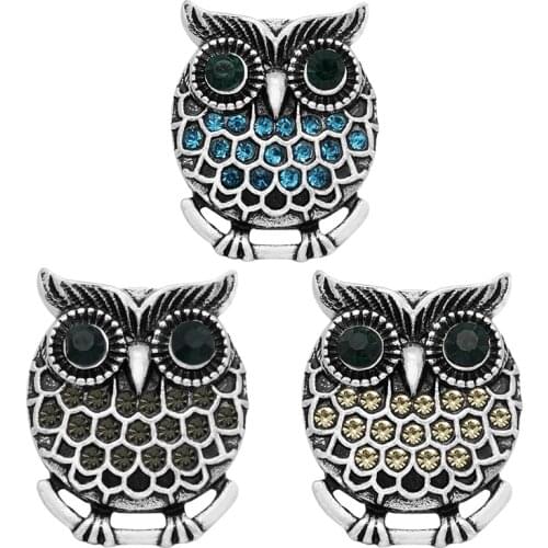 Hot sale PL0054 Lovely Lucky owl rhinestone metal DIY snap buttons fit snap button bracelets jewelry gift