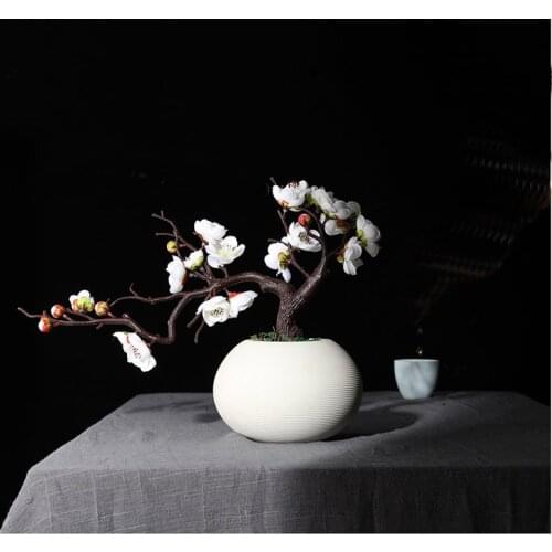 Simulation plum blossom branch flower bonsai living room fake flowers home furnishings study room decoration potted plants 2PCS