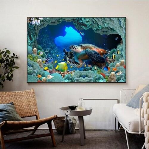 Turtle Dolphin Fish Marine Animal Room Decoration Oil Painting Poster Wall Art Decoration Living Room Watercolor Canvas Painter