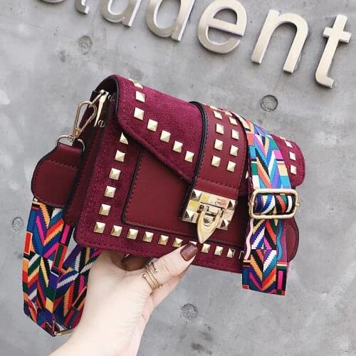 Classic Rivet Fashion Shoulder Bag Female Bags Messenger Bag Crossbody Bags For Women Wide Shoulder Strap Small Square Bag
