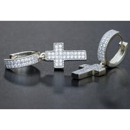 Classic Silver Color Crosss Dangle Earrings for Women Mens Zircon Earring Punck Jewelry Fashion Party Earrings Lovers Gifts