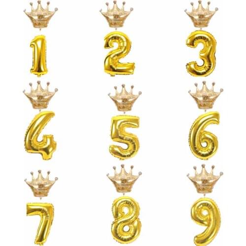 Gold Number crown Balloons for Anniversary 1 2 3 4 5 6 7 8 9 first Years old kid boys girl Birthday baby shower Decoration favor