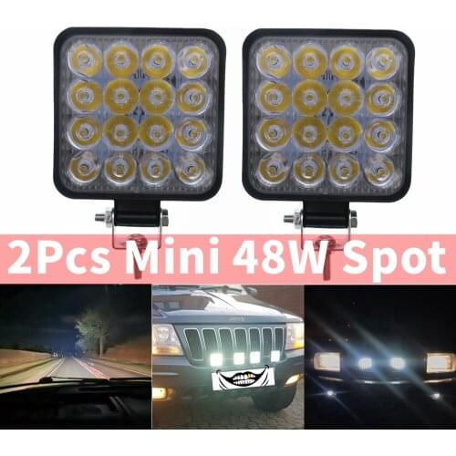 2Pcs 12V/24V Car Mini 48W 16LED Barra Work Bar light Spot Bulbs For 4x4 offroad SUV ATV Tractor Boat Trucks Excavator IP67