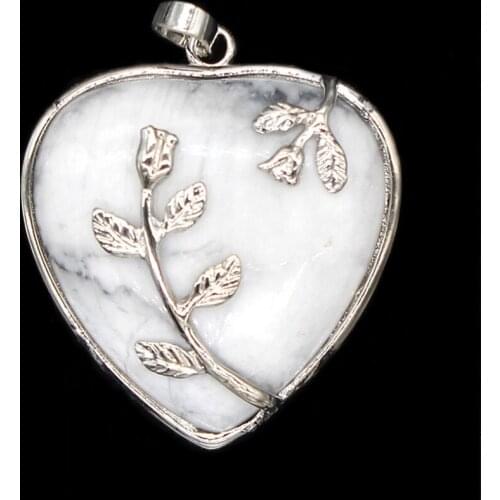 Trendy-beads Romantic Silver Plated Love Heart With Flower White Turquoises Pendant For Anniversary Jewelry