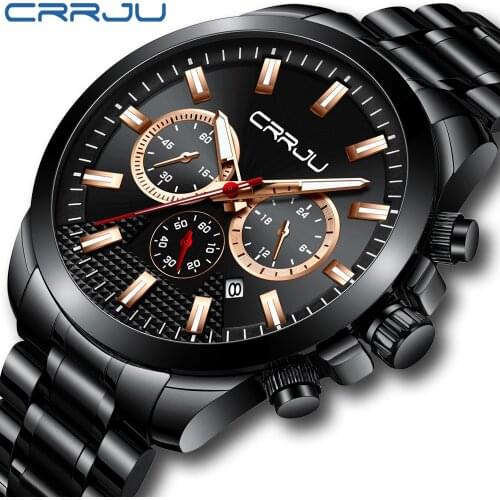 CRRJU, new, mens watches, Luxury, multifunction, with chronograph, 24 hours, display, watches, casual, waterproof, with calenda