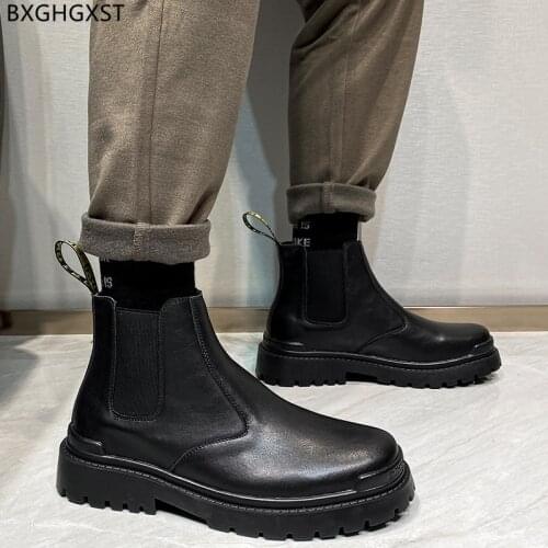 Fashion Motorcycle Boots for Men Male Leather Boots Men Luxury Brand Shoes for Man 2021 Black Chelsea Boots Man Winter Shoes Men
