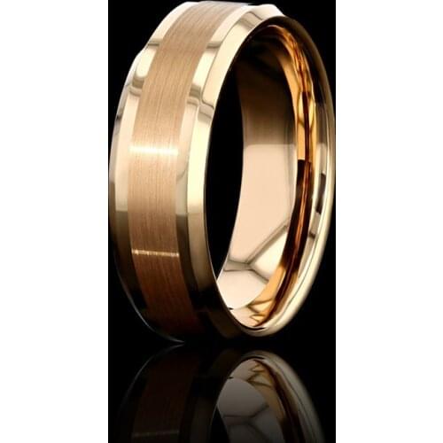 Simple 8mm Rose Gold Stainless Steel Ring For Men Matte Finish Beveled Polished Edge Wedding Engagement Band Ring Free shipping