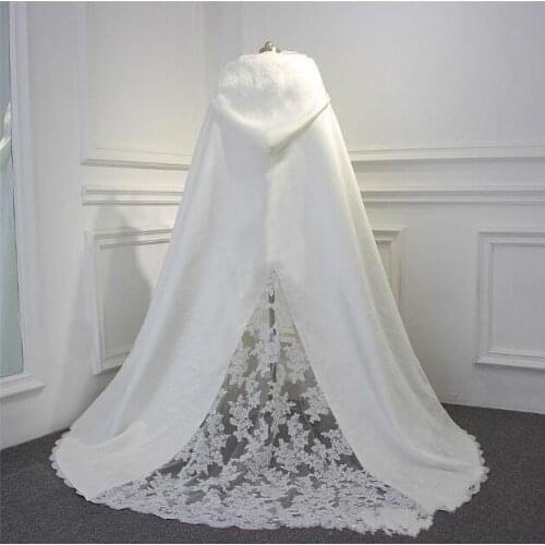 Party wedding wrapped cape shawl train hooded cloak bride cloak New winter autumn lace & satin jacket