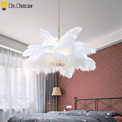 Nordic Pure Feather LED Pendant Lamp Living Room Bedroom Cafe Modern Pendant Light Lighting Kitchen Hanging Lamp Light Fixtures