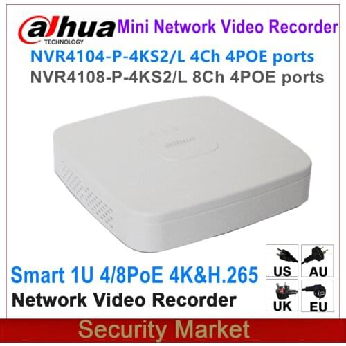 Original Dahua English NVR4104-P-4KS2/L NVR4108-8P-4KS2 4/8 Ch 4PoE 4K&H.265 POE Network Video Recorder