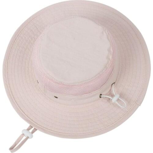 Toddler Kids Sun Protection Wide Brim Bucket Hat Solid Color Breathable Mesh Foldable Fisherman Cap with Chin Strap